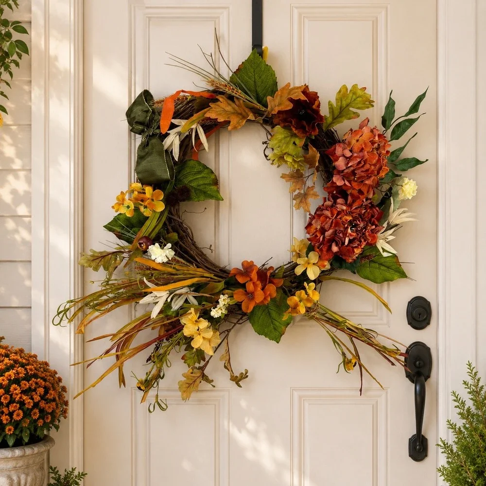 Fall Harvest Grapevine Wreath Orange Rust Floral Autumn Decor 22 Inch